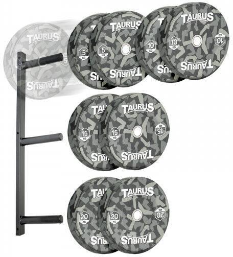 Taurus Camo Olympic Rubber Bumper Weight Plates 100kg Set with Wall Mount...