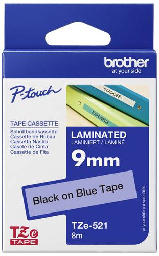 Brother TZe TZe-521 Bandfarbe: Blau Schriftfarbe:Schwarz 9 mm 8 m