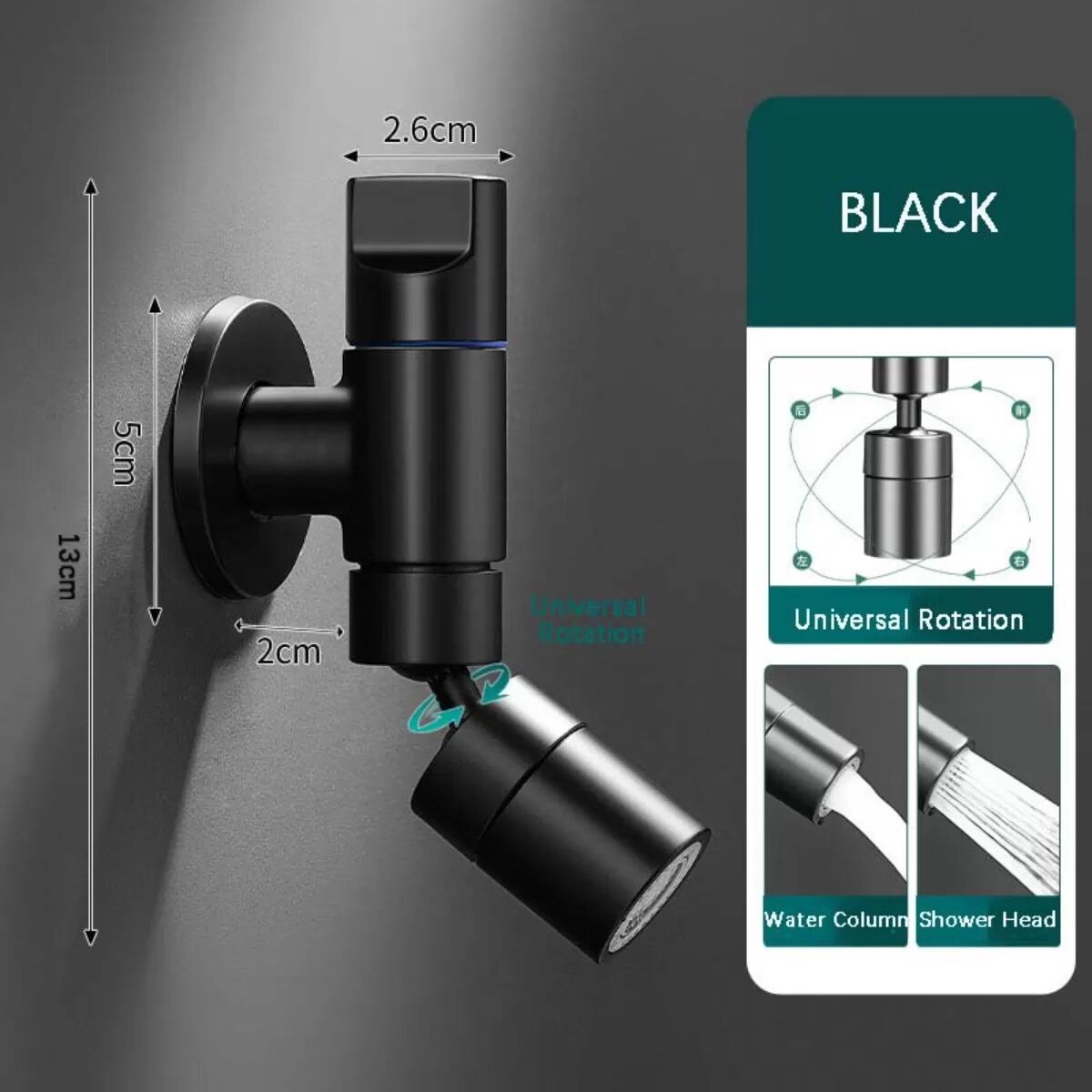 INF Universeller Schwenk-Wasserhahn Dual-Modus 360° Edelstahl — Schnellöffnender Moppbecken- & Waschmaschinenanschluss Schwarz
