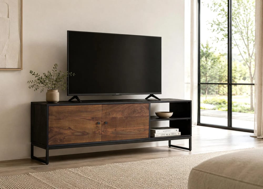 GINER Y COLOMER Meuble tv bois palissandre et manguier marron et métal Marron 150x50x40cm