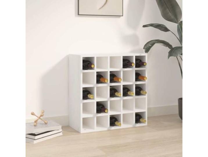 HKPWRBFG Weinregal Kiefernholz Wandmontage Flaschenregal Weiß 56x25x56 cm Rustikale Optik, Platz für 25 Flaschen, Stabiler Holzrahmen