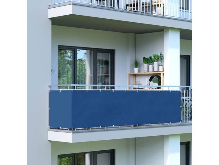 Balkonbespannung wasserdicht / Polyester, 600x90 cm, azurblau