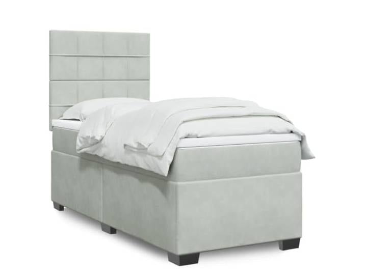 Samt Taschenfederkern Boxspringbett Komfort Schlafen Grau 90x200 cm Boxspringbett mit Matratze Hellgrau 90x200 cm Samt LED Bett mit Kopfteil verstellbar Taschenfederkern Topper Komfort
