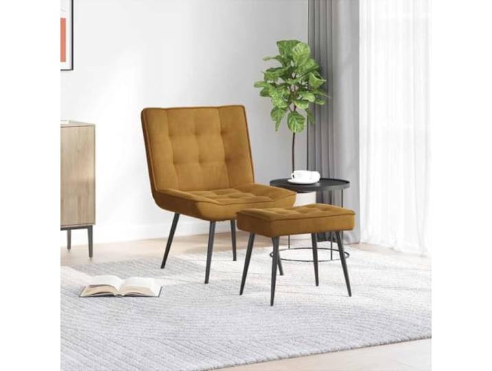 HKQWPBF Relaxsessel mit Hocker Braun Samt mit Fußstütze Metall Sperrholz Samtbezug weich, Metall und Sperrholz Standfuß, Fußstütze integriert, Montageanleitung enthalten