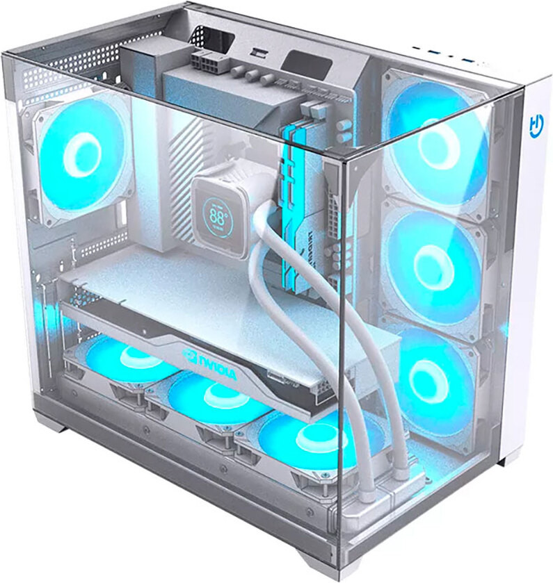 Hiditec SKY Tower Gaming PC Behuizing, Wit, Transparant, Gehard glas, ATX, Micro ATX, ITX