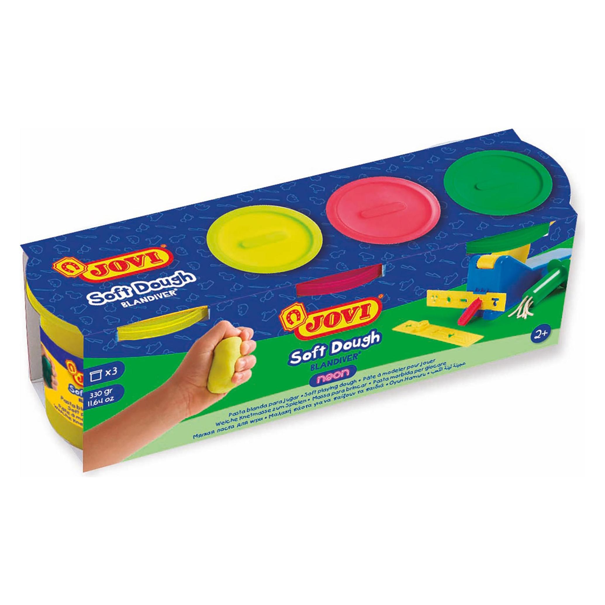 Jovi Knetmasse Soft Dough Blandiver Neon gelb/rot/grün VE=3 Dosen (403F)