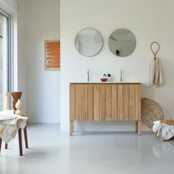 Doppelwaschtisch aus Teak und integriertem Keramikwaschbecken 120 cm