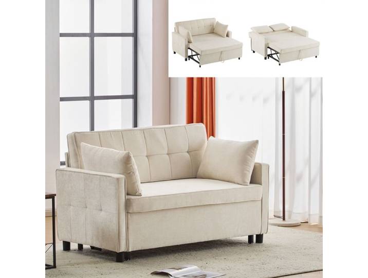 Canapé convertible - DANS LES NUAGES - 2 places - velours beige - dossier réglable - couchage 174x125 cm