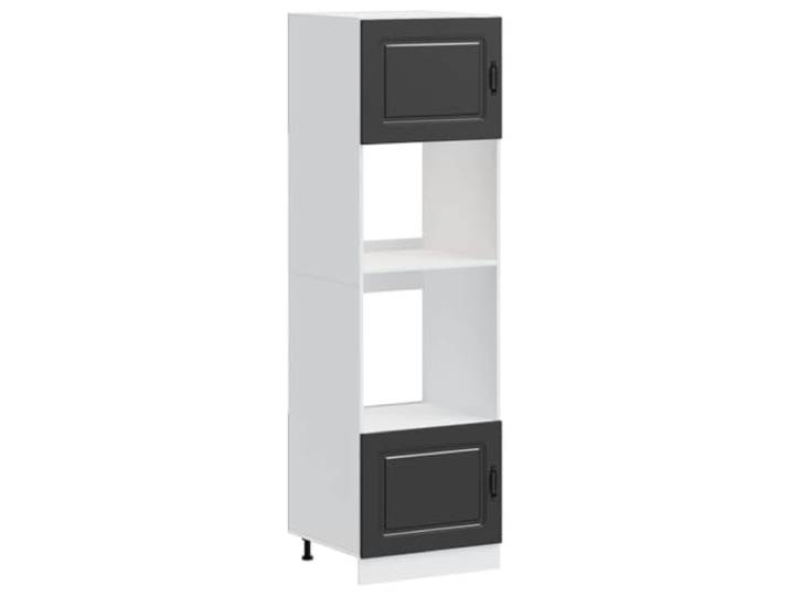 HKTMGDNG 2x Herdumbauschrank Kalmar Schwarz Holzwerkstoff 60x57x207 cm Praktisches 2er-Set Küchenschränke mit Gerätenische für Backofen & Mikrowelle, ideal für kleine Küchenzeilen.