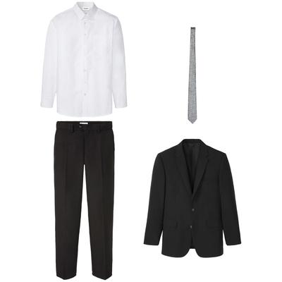 Anzug BONPRIX, Herren, Gr. 62, N-Gr, schwarz, Web, Obermaterial: 100% Polyester. Obermaterial 2: 100% Baumwolle. Futter: 100% Polyester, gepflegt, unifarben, festlich, bequem, Anzüge, festlicher Stil, bequeme Passform, aus Polyester und Baumwolle