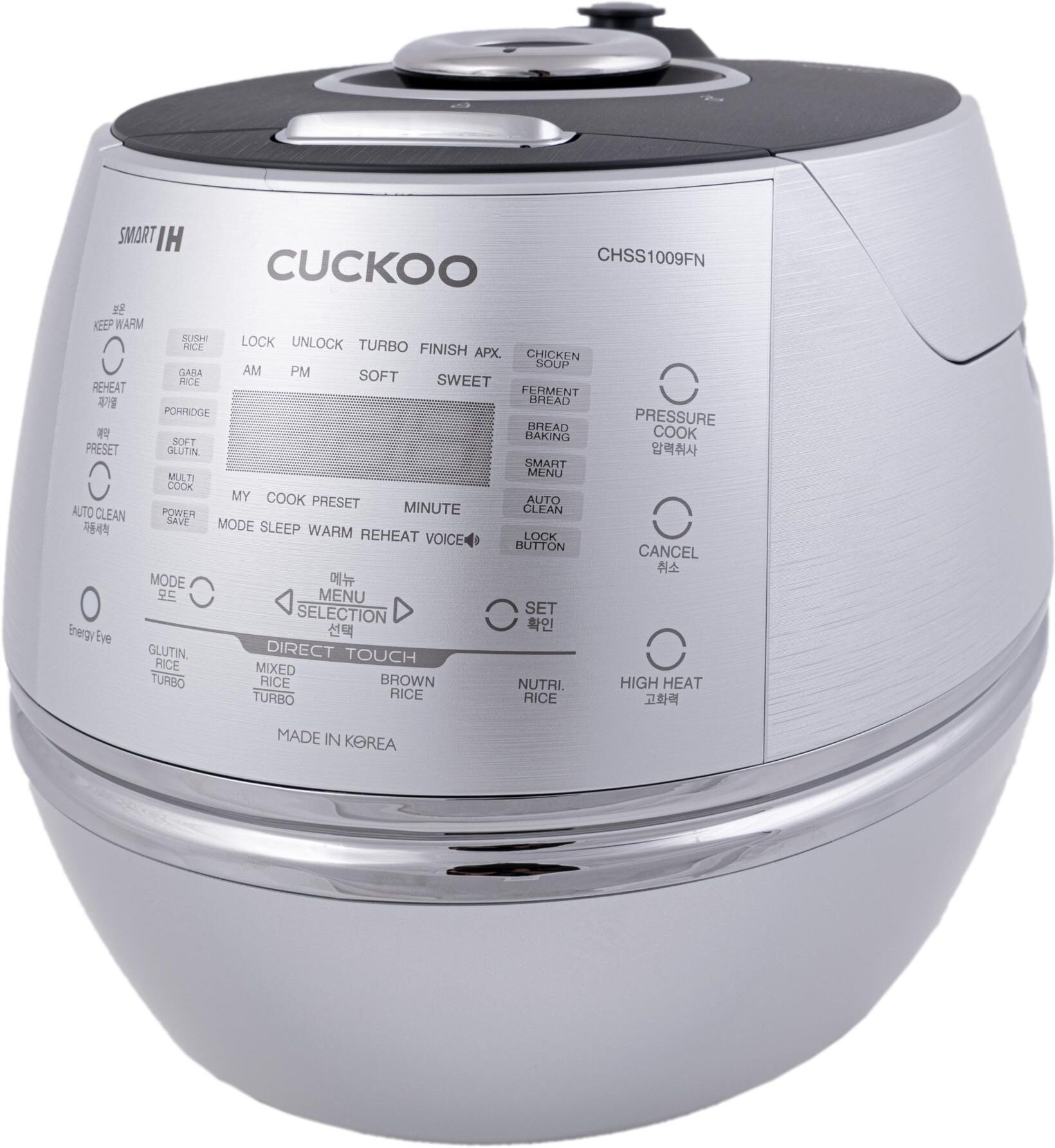 CUCKOO Multikocher "CRP-CHSS1009FN 1.8 l", silber (silberfarben, schwarz), B:30,2cm H:41,9cm T:29cm, Küchenmaschinen, Sprachnavigationssystem, Multikocher silberfarben, schwarz Einheitsgröße
