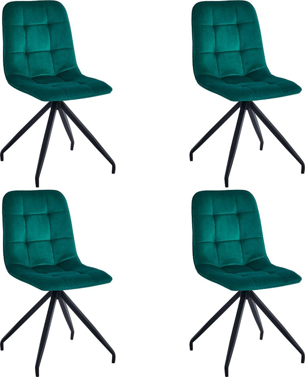 Colenis Farucci Eetkamerstoel Set van 4 Groen Velvet Moderne Eetkamerstoel met Spinpoot