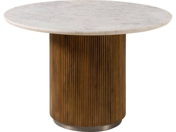 MASSIVMOEBEL24 Table à manger en bois de Manguier 120x120x76 marron laqué / marbre blanc BARCELONA #228