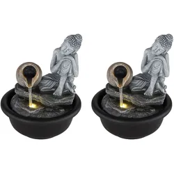 2x Springbrunnen Buddha Zimmerbrunnen Kaskade Wasserfall grau Deko LED H 19 cm
