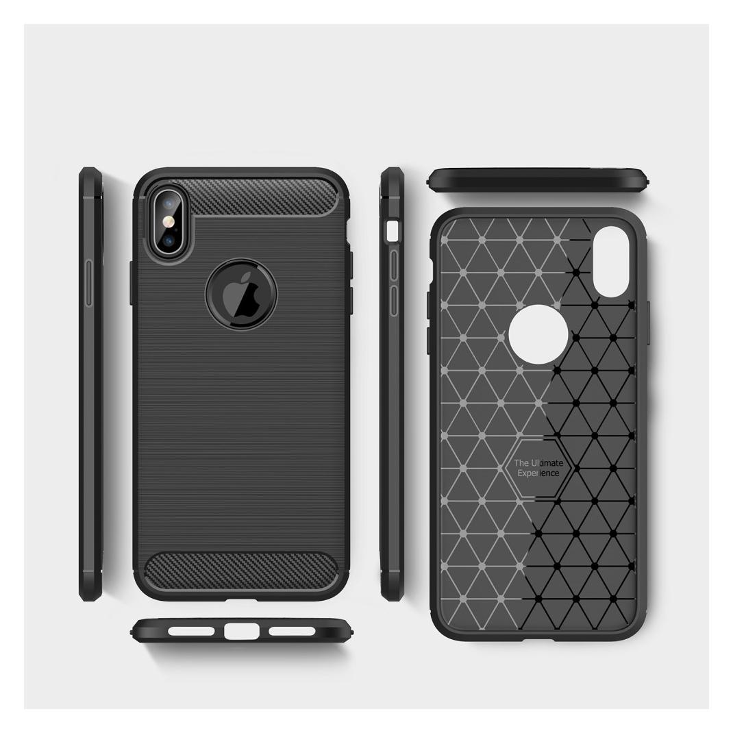 Cover-Discount Silikon Gummi Case Metall Carbon Look (Apple iPhone XS Max) (101112418C)