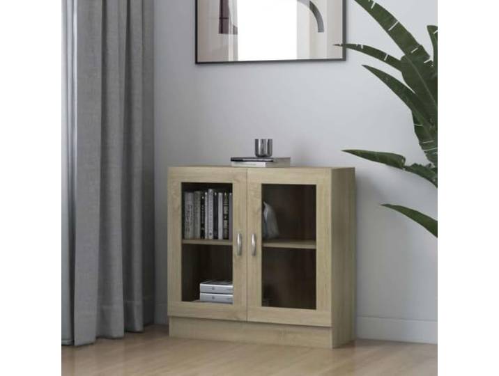 Vitrinenschrank Sonoma-Eiche 82,5x30,5x80 cm Holzwerkstoff mit 2 Türen 2 geräumige Fächer, 2 Türen, feucht abwischbar, robuste Verarbeitung, vielseitig nutzbar