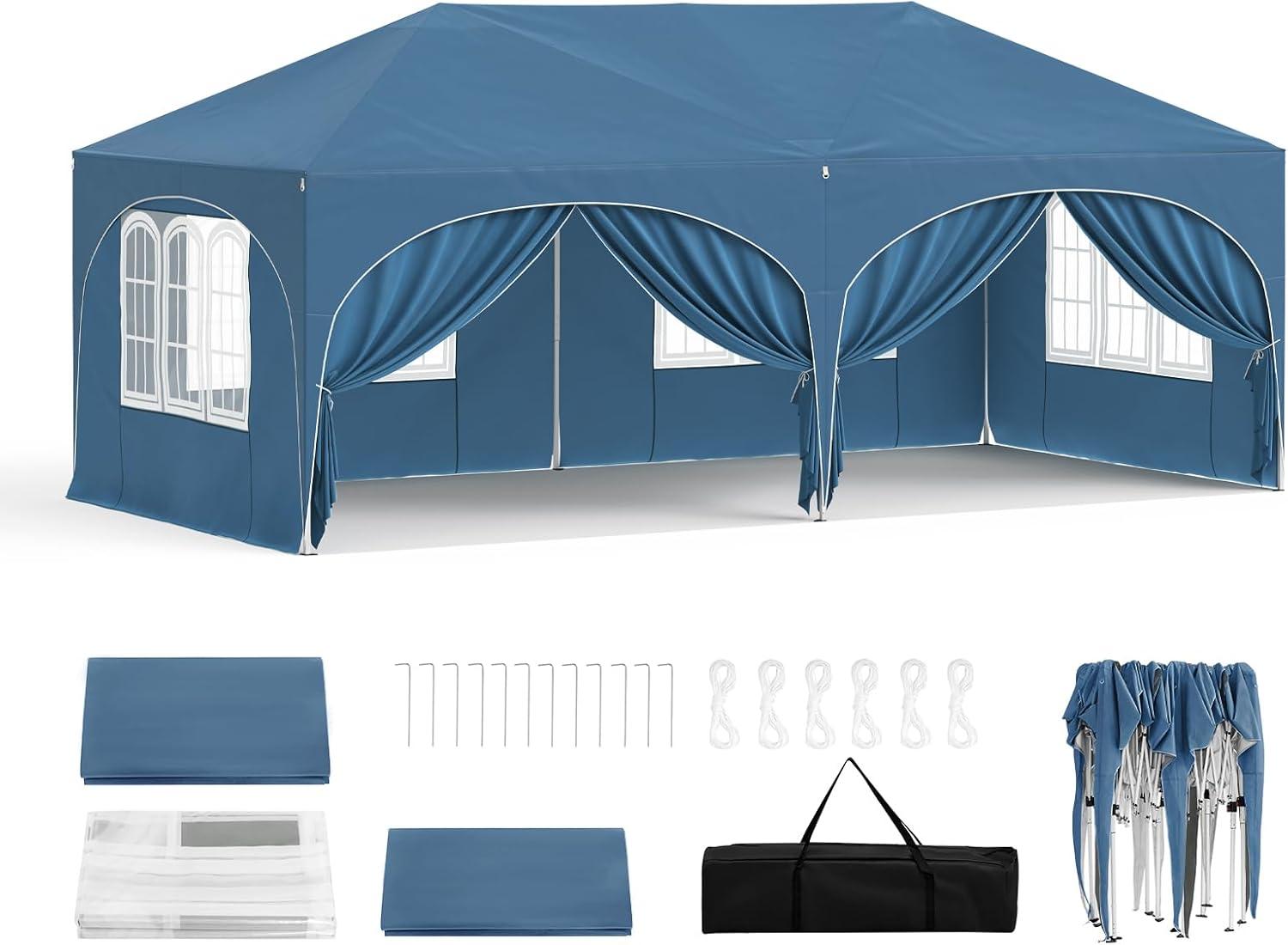 WOLTU Faltpavillon 3x6m Pop up mit 6 Seitenwänden Pavillon Partyzelt Blau