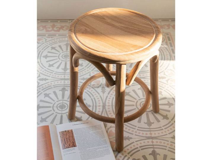 Tabouret rond 34x34x50 cm en bois de teck naturel