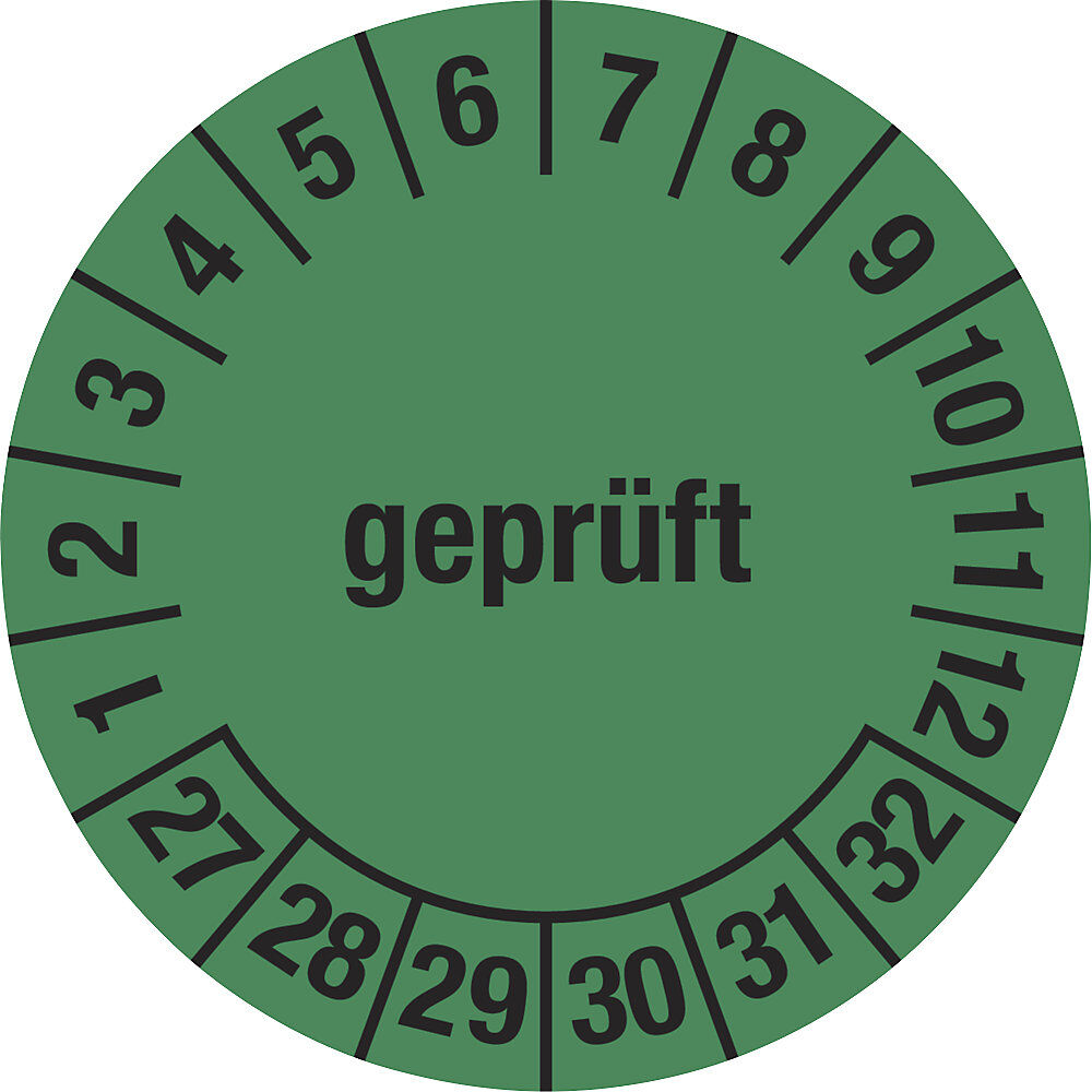 kaiserkraft Mehrjahresplakette, geprüft, grün, Dokumentenfolie, Ø 30 mm, VE 10 Stk, 27 - 32