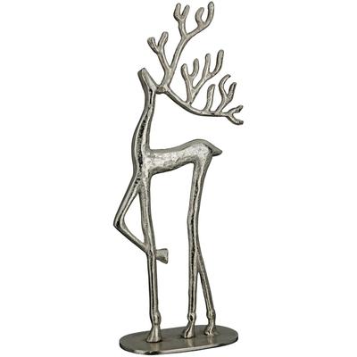 Skulptur CASABLANCA BY GILDE "Figur Nordy silberfarben", silber (silberfarben), B:15,5cm H:37,5cm T:8cm, Aluminium, Dekofiguren, Rentier Dekofigur Weihnachten Winter Geweih Tischdekoration