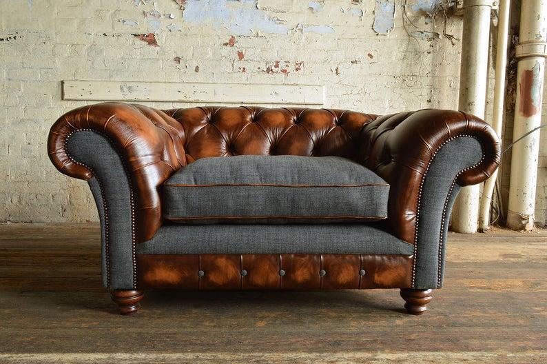 Leder Luxus Fernseh Relax Chesterfield Club Sessel Cheserfield Lounge 1 Sitzer