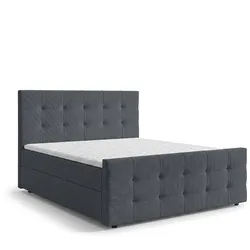 BOXBETT DEFNE 160x200 cm mit Fußteil und Matratze - Dunkelgrau + TOPPER