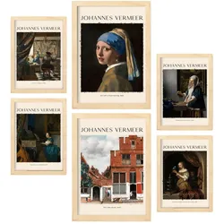 POSTER Set Mit 6 Johannes Vermeer Sammlung A3 & A4 Rahmen Aus Hellem Holz