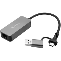 Sandberg USB-C/A 2.5 GbE RJ45 Adapter (USB-C), Netzwerk Adapter, Grau, Schwarz