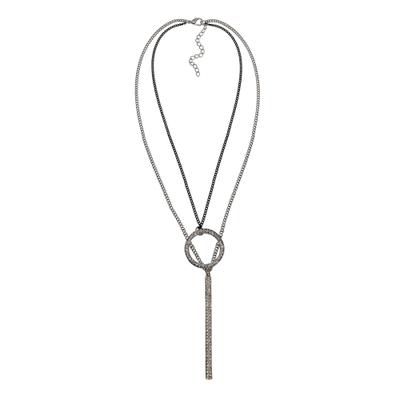Kette mit Anhänger STEUER "Metall zweifarbig Glasstein weiß", silber, Halsketten, Damen, 52,0cm, Metall, L: 52, glänzend