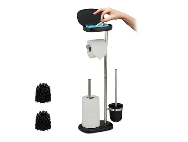 Relaxdays Serviteur WC\, Non Fixe\, Brosse WC\, Porte-Brosse\, pour Faire Une réserve de Rouleaux\, HxLxP : 69x31x16 cm\, Noir
