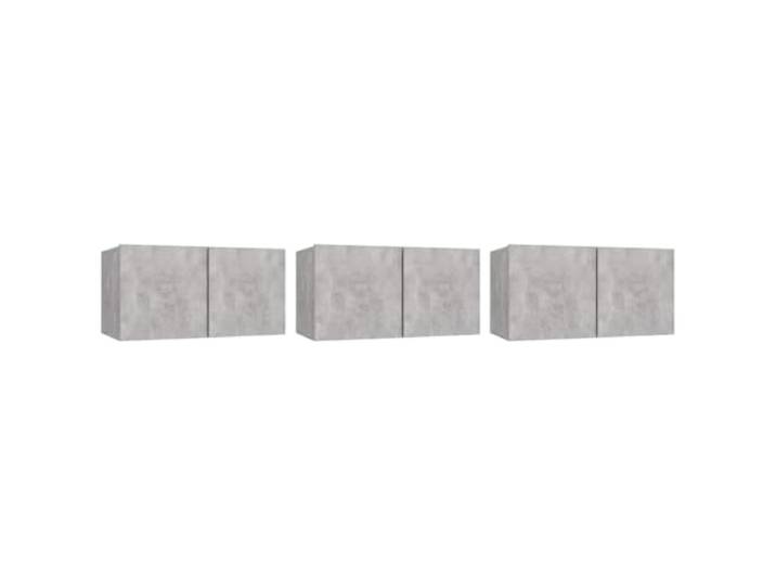 LMTYOENFG 3er Set TV Hängeschrank Betongrau 60x30x30 cm Holzwerkstoff Moderner Wand-Phonoschrank für Wohnzimmer & Schlafzimmer: Platzsparende Hängeaufbewahrung mit 2 Fächern je Schrank.