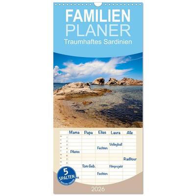 Familienplaner 2026 - Traumhaftes Sardinien mit 5 Spalten (Wandkalender, 21 x 45 cm) CALVENDO