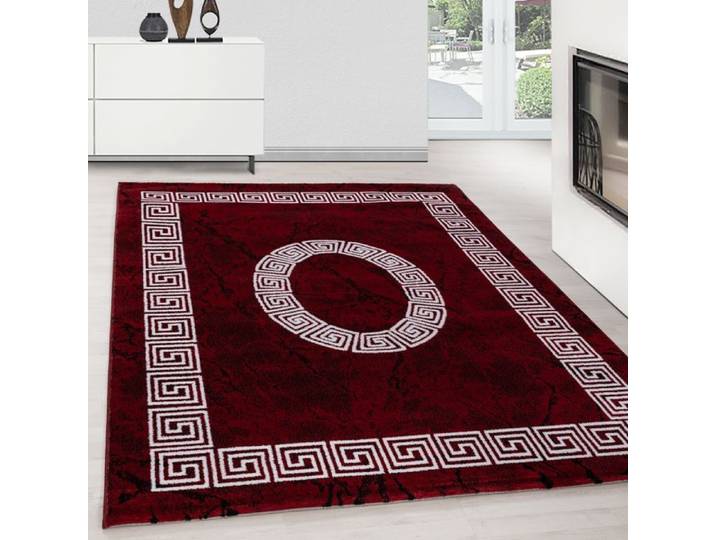 Teppium Tapis de Salon à motif méandre moderne Rouge Tapis 120x170 cm - Poil Court Moelleux et Tendance