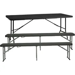 Wellhome - Multifunktionaler Klapptisch 180x74x74 cm und Set mit 2 Klappbänken 183x30x43 cm
