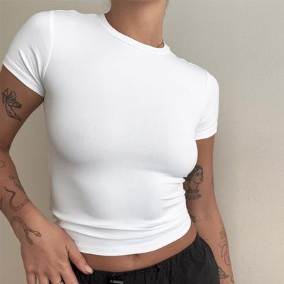 ModernMart Slim Fit Knit Tee For Women Soft O Neck Streetwear Top gray xs
