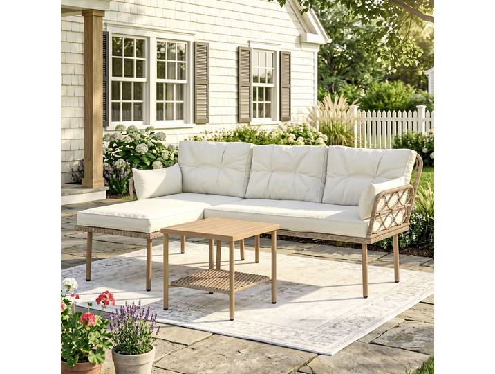 Outsunny Salon Jardin Angle 4 Pers Résine Crème