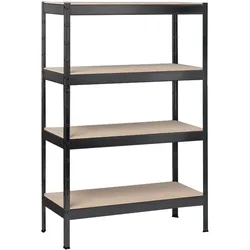 SCHULTE Regalwelt Schwerlastregal mit 4 Holzböden, 180x100x35 cm (HxBxT), Traglast pro Ebene ca. 90 Kg, schwarz-Struktur, Lagerregal, Kellerregal