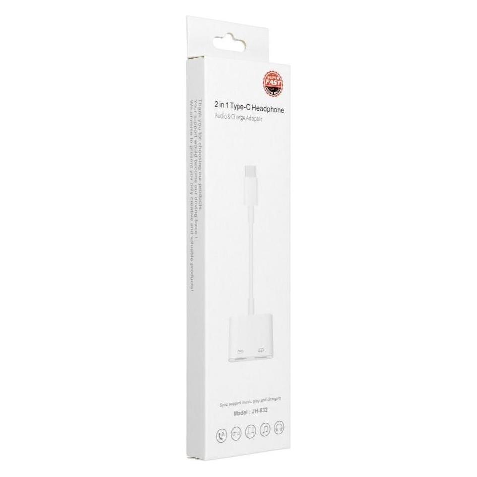 OEM Converter Adaptor AUX 2in1 Type C (male) to Type C (female) / Type C (female) BOX white (DAC) (USB-C, USB-C) (49068695)