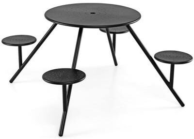 Costway Heavy Duty Round Picnic Table for 4 with Iron Seats & Umbrella Hole-Black