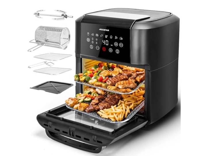Aigostar Heißluftfritteuse 12L Heißluftofen Backofen, 1700W Mini-Backofen mit 7 Zubehör,LED-Display Vorheizen&Warmhalten,Obst Dehydrator,8 Programme, Air Fryer Fritteuse ohne Öl