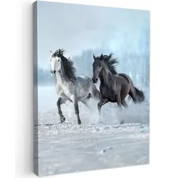 LEINWANDBILD Pferde - Winter - Tiere - Natur - Schnee Wandbild Wohnzimmer 60x80 cm