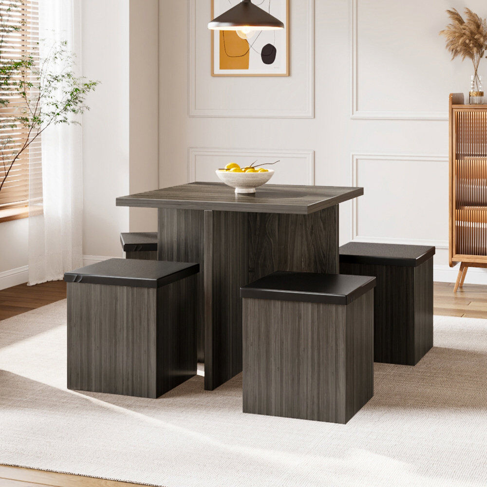 17 Stories Barleria 4 -Person Dining Set Grey 4