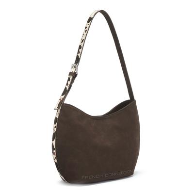 Schultertasche FRENCH CONNECTION "Henkeltasche, Handtasche, Shopper, Damentasche", Damen, Gr. B/H/T: 30cm x 25cm x 9cm, braun, Lederimitat, unifarben, Taschen Schultertasche, NEU mit modischen Animal-Details VEGAN