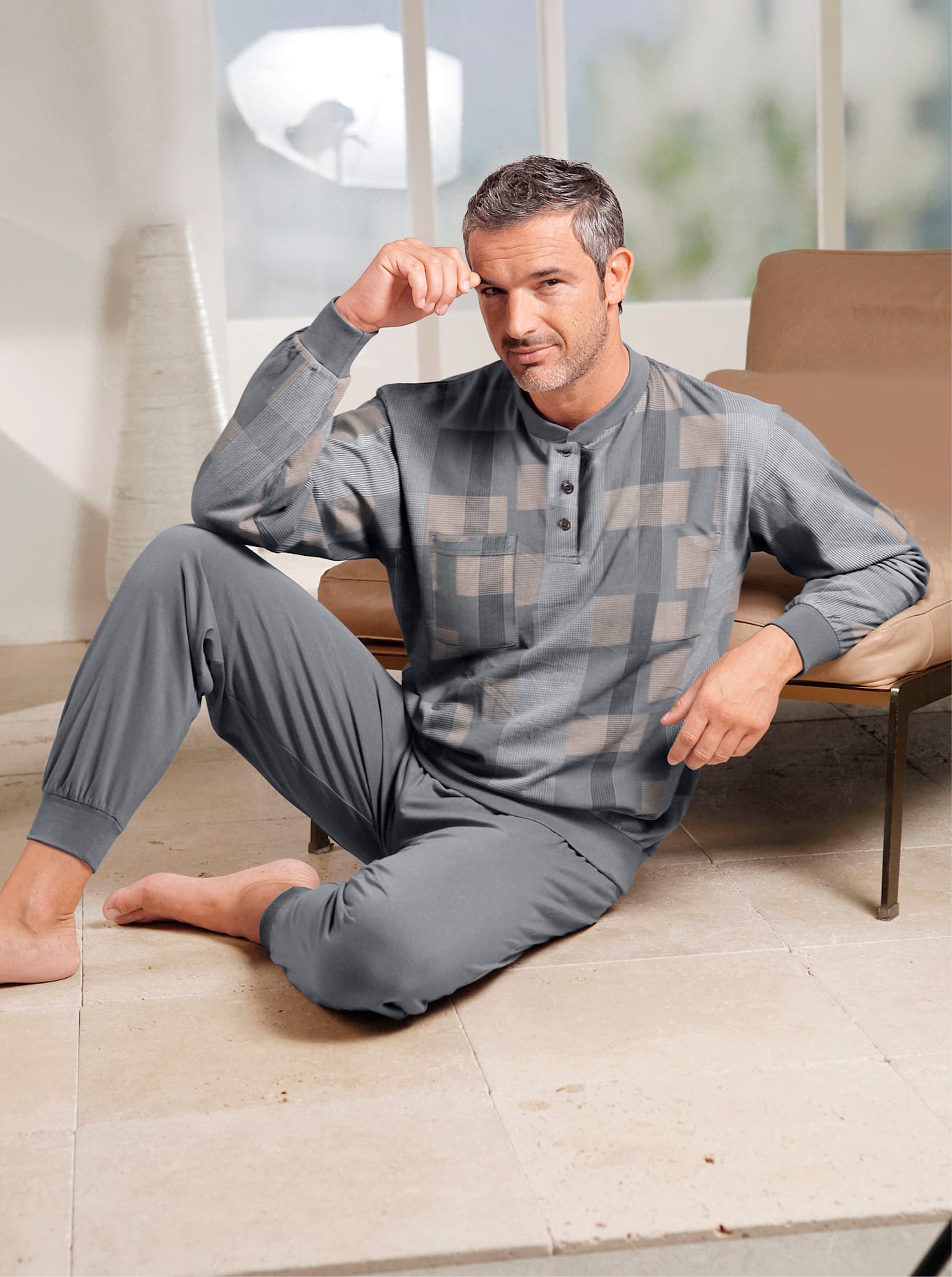 Normann Copenhagen Schlafanzug NORMANN, Herren, Gr. 52/54, grau, 100% Baumwolle, Homewear-Sets Schlafanzug grau 52/54