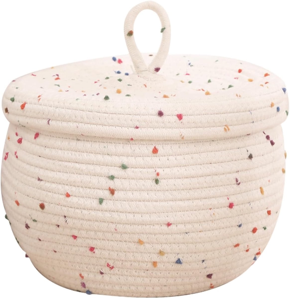 SnelShoppen Ronde Woven Opbergmand met Deksel van Gevlochten Katoenen Touw