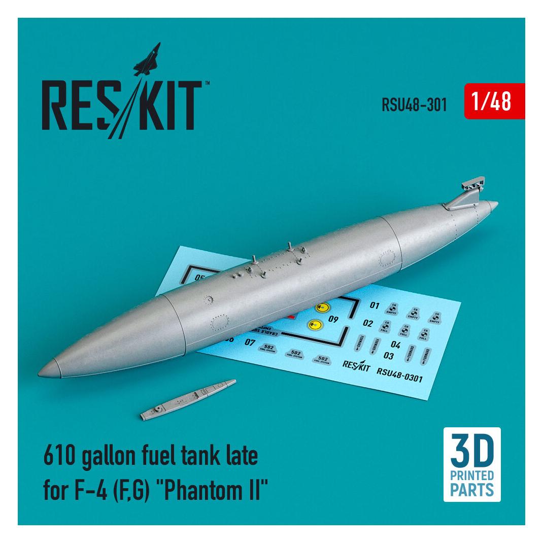 ResKit 610 gallon fuel tank late F-4 (F,G) Phantom II (3D Printed) (RSU48-0301)
