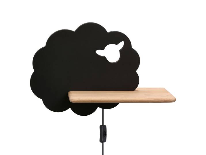 Kinderwandleuchte Sheep, Schwarz, Holz, Metall, Eiche, 12x24x36 cm, RoHS, Europäischer Sicherheitsstandard, Schnurschalter, einfach zu transportieren, Lampen & Leuchten, Innenbeleuchtung, Kinderzimmerlampen, Kinderwandleuchten