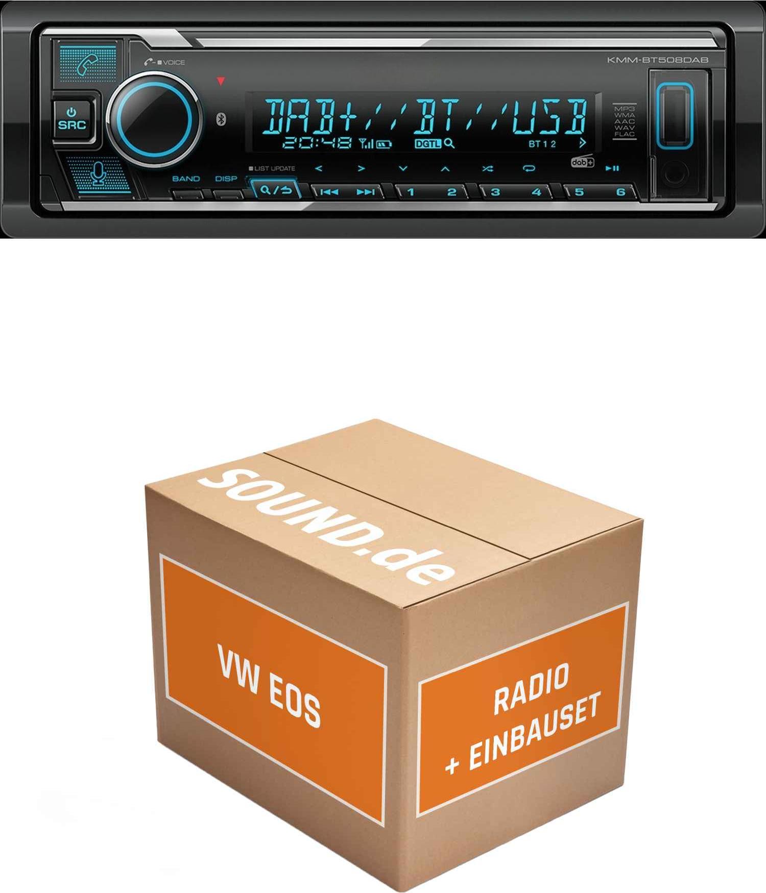 Autoradio Einbaupaket Kenwood KMM BT508DAB passend für VW EOS + Rückfahrkamera Schwarz | Bluetooth Telefonieren DAB+