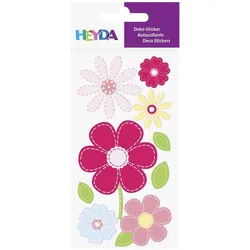 6x Heyda, Sticker, Sticker-Etikett Blumen rund rot/pink 6 Stück bunt (6 Sticker)