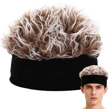USA Free Shipping Shop Fashionable Wig Hat With Realistic Hair Warm Winter Hat For Men light Brown